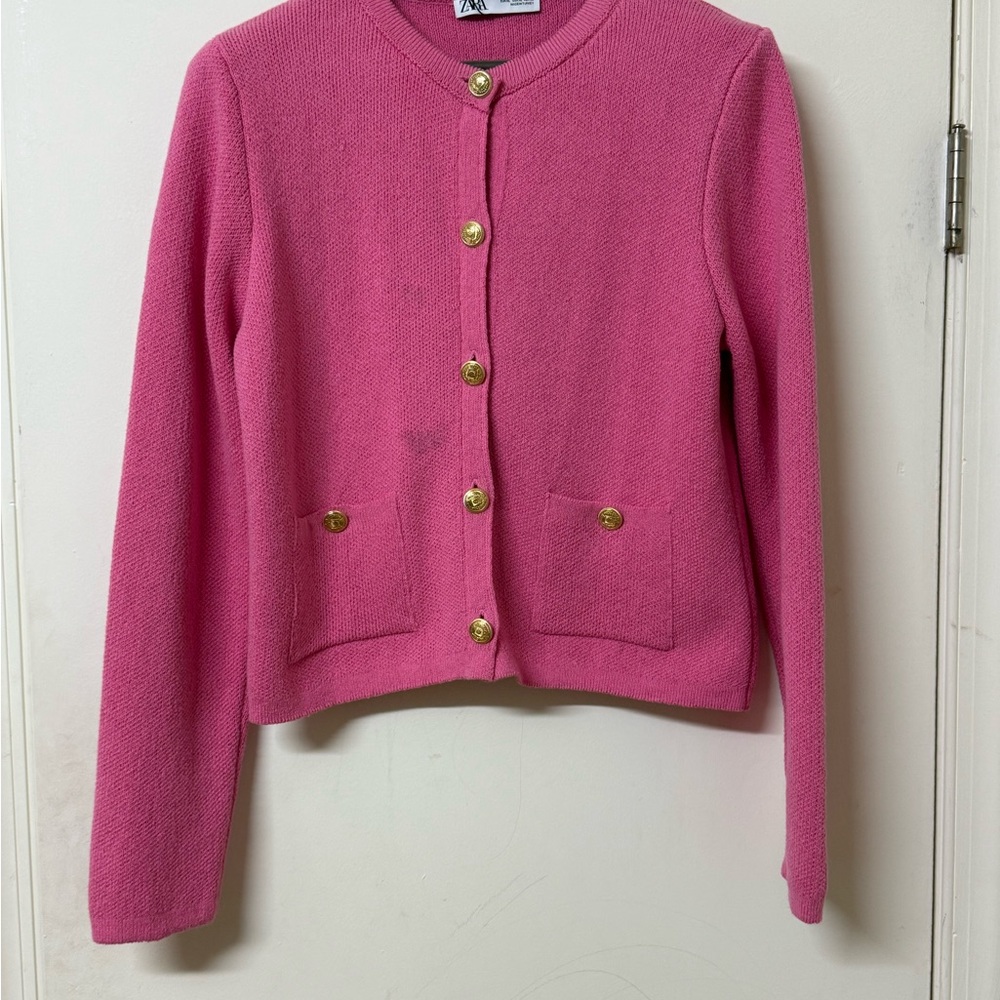 Zara Pink Knit Cardigan with Gold Accent